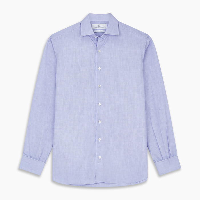 Tailored Fit Blue End-on-End Cotton Shirt with Kent Collar and Double Cuffs Image 5