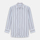 The Turnbull & Asser Pale Blue and Yellow Stripe Cotton Regular Fit Mayfair Shirt is a long-sleeve, button-down formal shirt for men, shown on a plain white background.