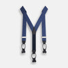 View 2 of product Turnbull & Asser Navy & White Small Spot Adjustable Silk and Navy Leather Braces feature silver-engraved clips and leather button loops—perfect for refined sartorial style.