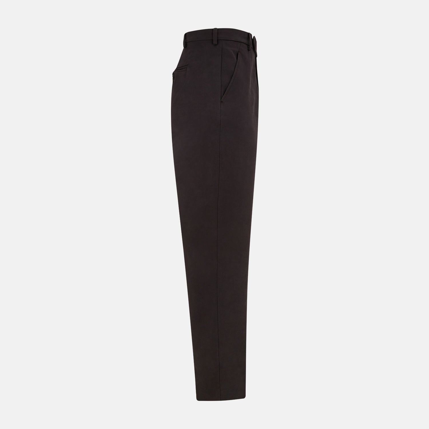 View 4 of product The Brown Henry B Trousers by Turnbull & Asser are straight-leg trousers made from premium Italian cotton, with belt loops, front button and zipper closure, shown against a plain white background.