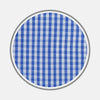 View 1 of product A circular swatch of Turnbull & Asser's Mid Blue Gingham Check Cotton Fabric, featuring a blue and white check pattern and a gray border, is shown against a plain white background.
