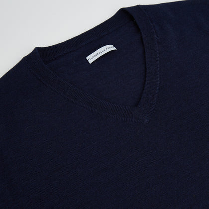 Navy Fine Merino V-Neck Jumper Image 6