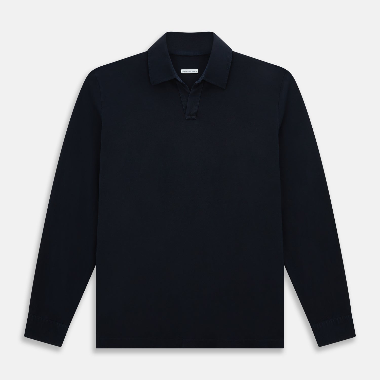 View 1 of product A Navy Rugby Polo Shirt by Turnbull & Asser, featuring long sleeves and a collar, is displayed flat on a white background. The design is simple and free of visible logos or patterns.