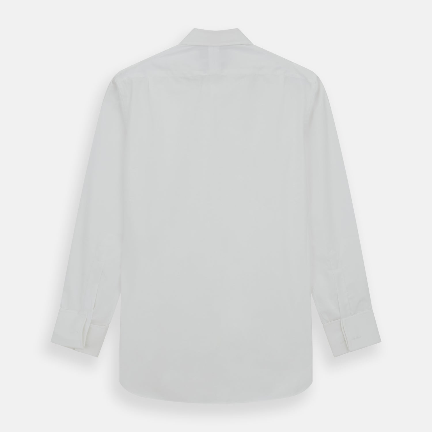 View 5 of product The Turnbull & Asser Plain White Cotton Shirt features a T&A collar and double cuffs, shown flat on a white background—ideal for pairing with standout ties or achieving a minimalist look.