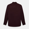 View 3 of product The Turnbull & Asser Burgundy Corduroy Hampstead Overshirt features long sleeves, a collar, a large left chest pocket, and two zippered side pockets, shown laid flat on a plain white background.
