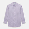 View 1 of product The Turnbull & Asser Lilac Ticking Stripe Mayfair Shirt in Italian cotton features long sleeves, a classic collar and cuffs, and is shown on a white background.