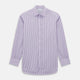 The Turnbull & Asser Lilac Ticking Stripe Mayfair Shirt in Italian cotton features long sleeves, a classic collar and cuffs, and is shown on a white background.