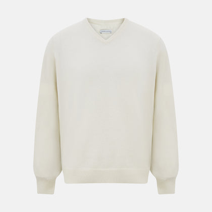 White Cashmere V-Neck Jumper