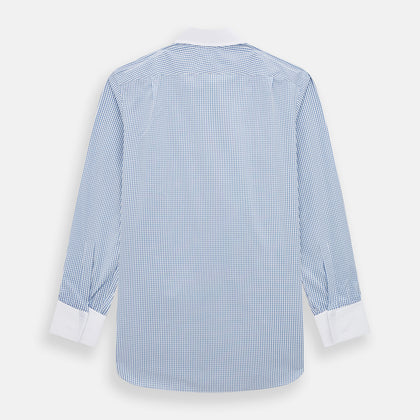 Sky Blue Micro Shadow Check Shirt with Contrast Collar and Double Cuffs Image 2