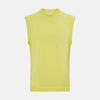 View 1 of product The Bright Yellow Fine Merino V-Neck Vest by Turnbull & Asser is a sleeveless jumper with ribbed edges, shown on a white background—ideal for the refined gentleman who values classic style.