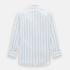 View 3 of product The Turnbull & Asser Steel Grey Track Stripe Mayfair Shirt is a long-sleeve Italian cotton shirt with vertical stripes, a button-down front, and classic collar, shown laid flat on a white background.