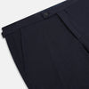 View 2 of product A pair of tailored, straight-leg Navy Linen Blend Henry Trousers by Turnbull & Asser with button and zip closure, displayed against a plain white background.