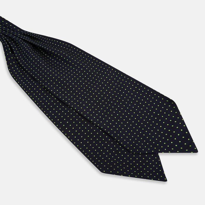 Green Micro Dot and Navy Silk Cravat Image 2