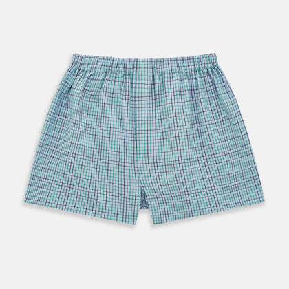 Pale Blue And Green  Multi Check Godfrey Boxer Shorts
