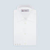 View 1 of product The Turnbull & Asser White Self-On-Self Herringbone Sea Island Quality Cotton Shirt features a T&A collar, 3-button cuffs, and luxurious Egyptian cotton, displayed neatly folded against a light gray background.