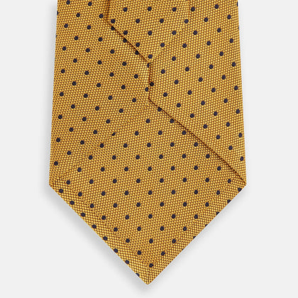 Navy and Yellow Micro Dot Silk Tie Image 2