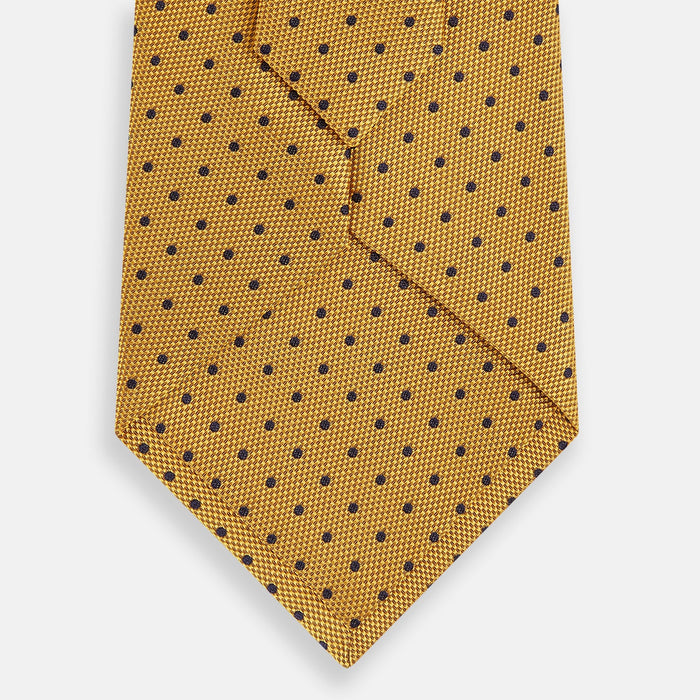 Navy and Yellow Micro Dot Silk Tie Image 2