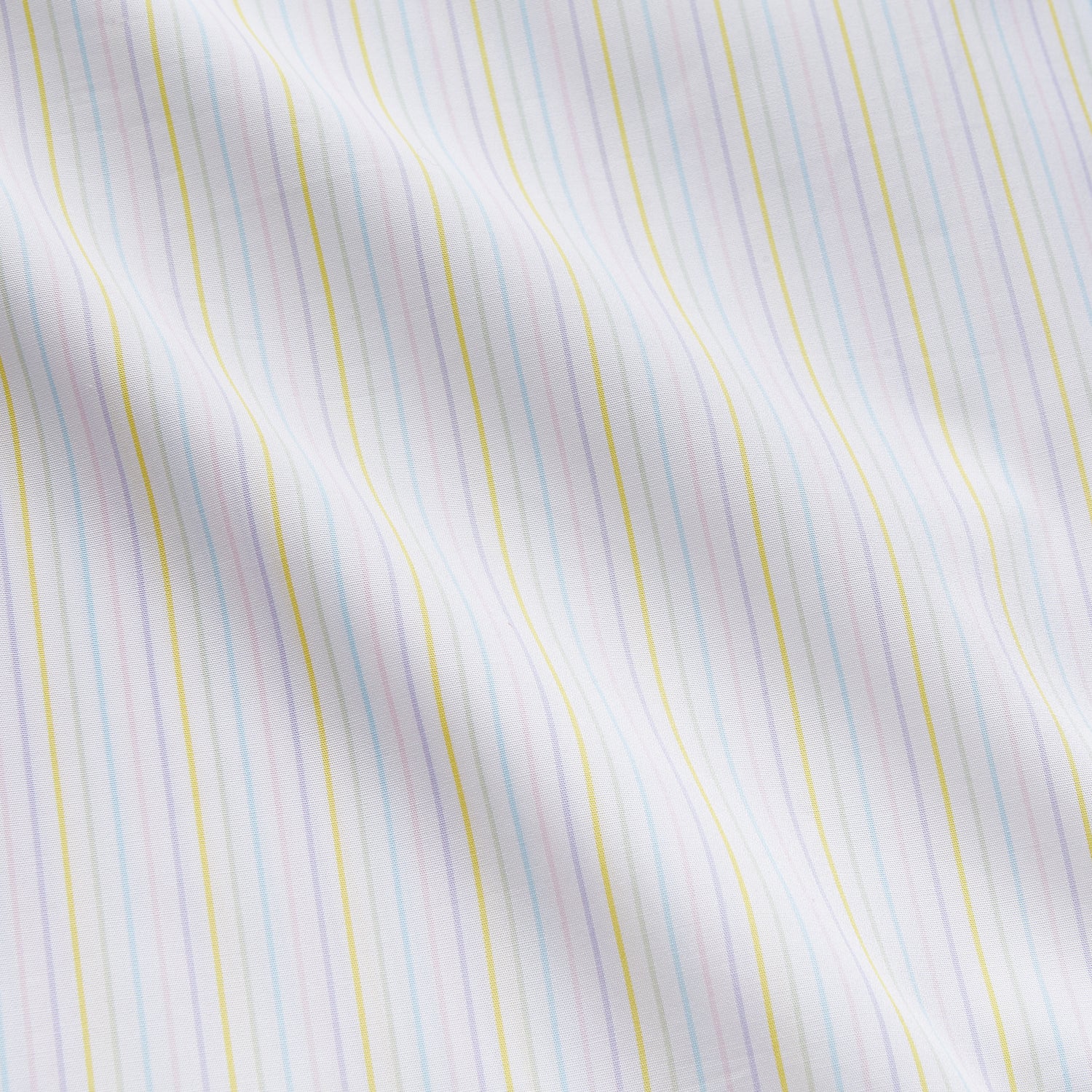 View 3 of product The Yellow Multi Stripe Cotton Quin Pyjama Set by Turnbull & Asser features a striped button-up top with chest pocket and drawstring pants—luxury sleepwear crafted from soft cotton, displayed on a white background.
