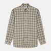 View 1 of product The Turnbull & Asser Green and Oatmeal Multi Check Cotton Weekend Fit Hayne Shirt features a button-down collar and green, beige, and white plaid pattern, shown flat against a white background.