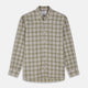 The Turnbull & Asser Green and Oatmeal Multi Check Cotton Weekend Fit Hayne Shirt features a button-down collar and green, beige, and white plaid pattern, shown flat against a white background.