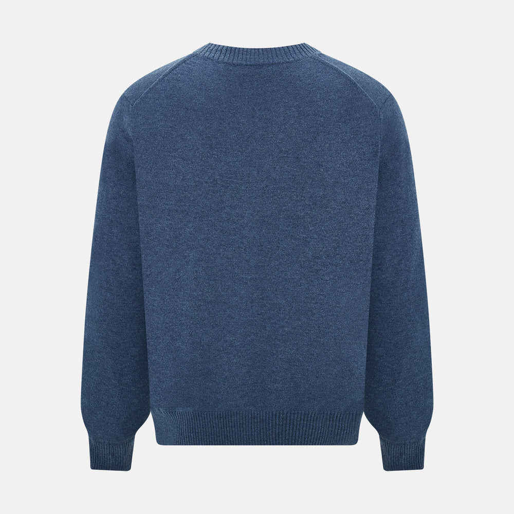 Turnbull & Asser Blue Cashmere Cardigan in soft knit, with black buttons, ribbed cuffs and hem, and two front pockets in vibrant colours—shown on a plain white background.