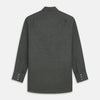View 5 of product The Turnbull & Asser Dark Green Cotton Melange Regular Fit Mayfair Shirt features long sleeves, a T&A collar, buttoned cuffs, and a slightly rounded hem, shown laid flat on a white background.
