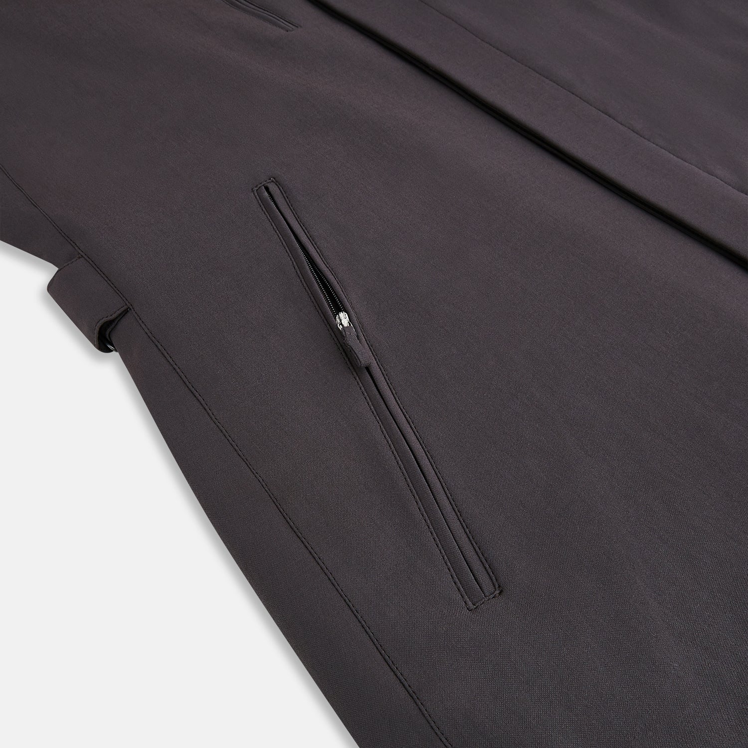 View 6 of product The Dark Chocolate John Arthur Trench Coat by Turnbull & Asser features a pointed collar, two large slanted side pockets, and a vertical chest pocket—a versatile 2-in-1 piece ideal for any occasion.