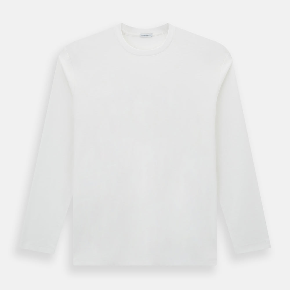 The Turnbull & Asser White Long-Sleeve T-shirt for men is a plain crew neck design with no logos or patterns, displayed flat on a white background.