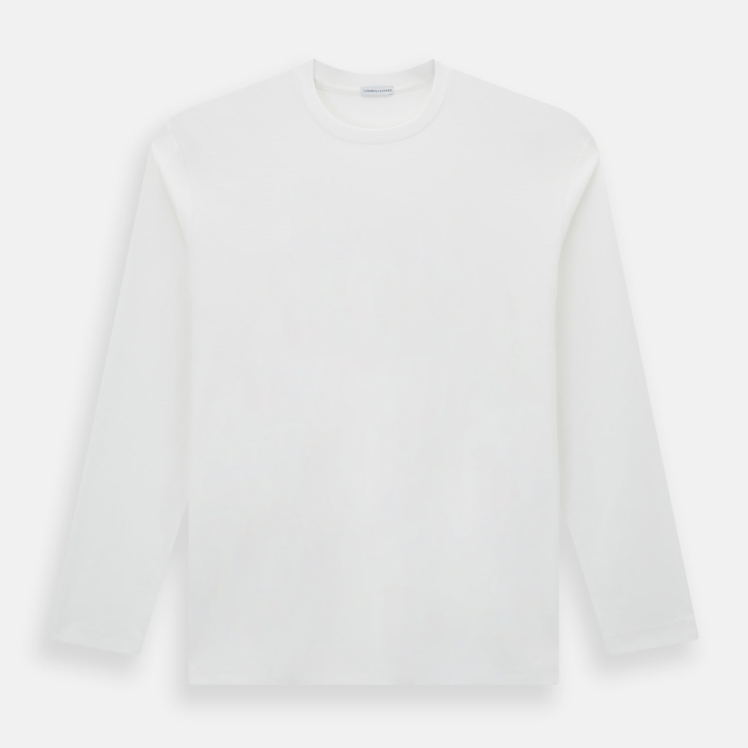 View 8 of product The Turnbull & Asser White Long-Sleeve T-shirt for men is a plain crew neck design with no logos or patterns, displayed flat on a white background.