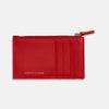 View 1 of product The Red Leather Zip Coin and Card Holder by Turnbull & Asser features four card slots, a slim pocket, a zip compartment, and white embossed branding on the front.