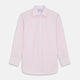 The Pink Windowpane Check Mayfair Shirt by Turnbull & Asser features a light pink, long-sleeve design with subtle windowpane checks, button-down front, and soft organic cotton, shown against a white background.