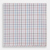View 1 of product The Turnbull & Asser Hand Rolled Multi Graph Check Handkerchief features a white cotton base with thin red, blue, and purple intersecting lines forming a check pattern, neatly folded with stitched edges for an elegant gentleman's accessory.
