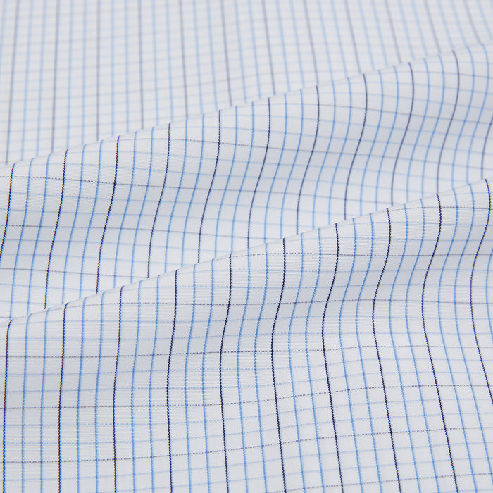 Pale Blue and Navy Grid Check Mayfair Shirt Image 5