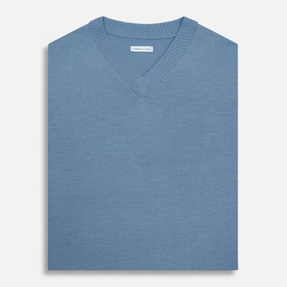 Pale Blue Fine Merino V-Neck Vest Image 3
