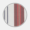 View 1 of product A close-up of Turnbull & Asser’s Red, Blue & White Stripe Cotton Fabric is displayed within a circular frame on a light gray background, showcasing its diagonal white, navy blue, red, and beige stripes.