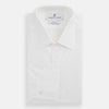 View 4 of product The Turnbull & Asser White West Indian Sea Island Cotton Shirt features a T&A collar, 3-button cuffs, and is crafted from luxurious long-staple cotton for exceptional softness. Displayed against a white background.