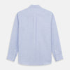 View 3 of product The Turnbull & Asser Pale Blue Weekend Fit Hayne Shirt features a Dorset collar, white buttons, and 1-button cuffs. This casual, long-sleeve button-down is displayed laid flat on a white background.