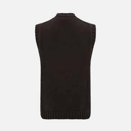 Brown Merino V-Neck Sleeveless Cardigan Image 2