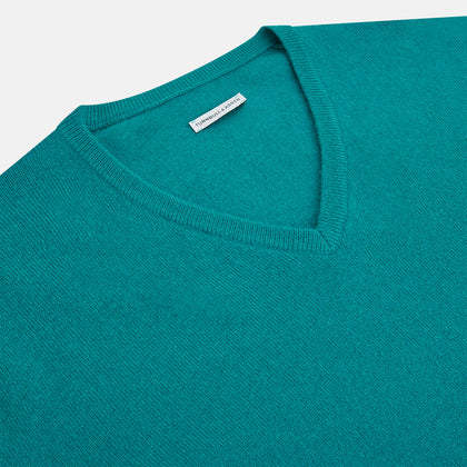 Turquoise Cashmere V-neck Jumper Image 1