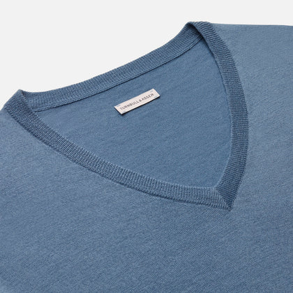 Pale Blue Fine Merino V-Neck Jumper Image 1