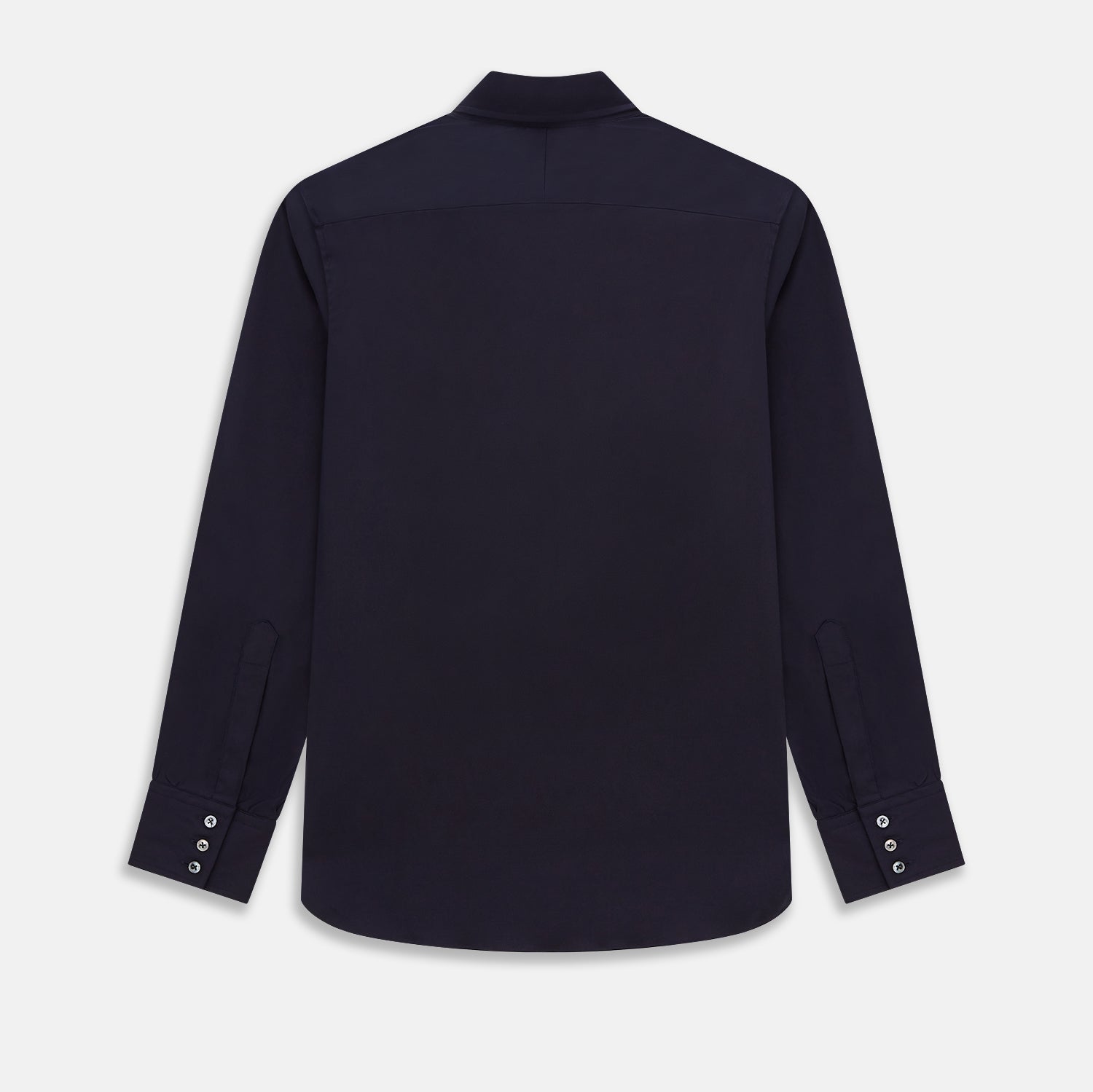 View 3 of product The Navy Twill Windsor Shirt by Turnbull & Asser features long sleeves, a button-up front, British craftsmanship, and a refined Windsor collar, shown in dark navy on a plain white background.