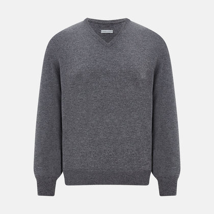 Storm Grey Cashmere V-neck Jumper