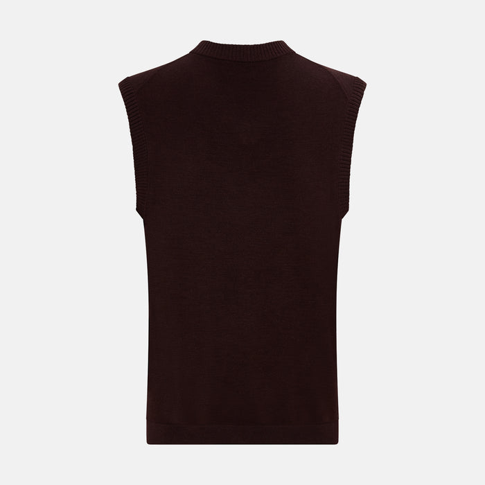 Burgundy Fine Merino V-Neck Vest Image 2