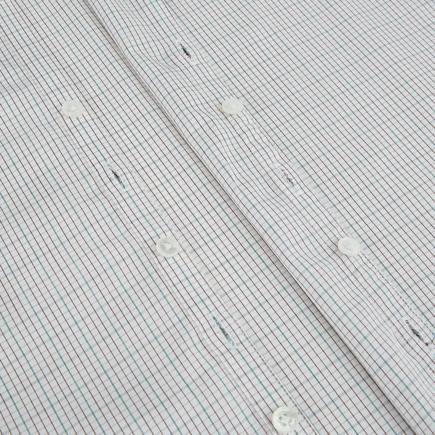 View 7 of product A long-sleeved, button-down BURGUNDY AND GREEN DOUBLE GRID CHECK WESTMINSTER SHIRT by Turnbull & Asser, featuring a classic collar and elegant check pattern—an outstanding piece of British craftsmanship.