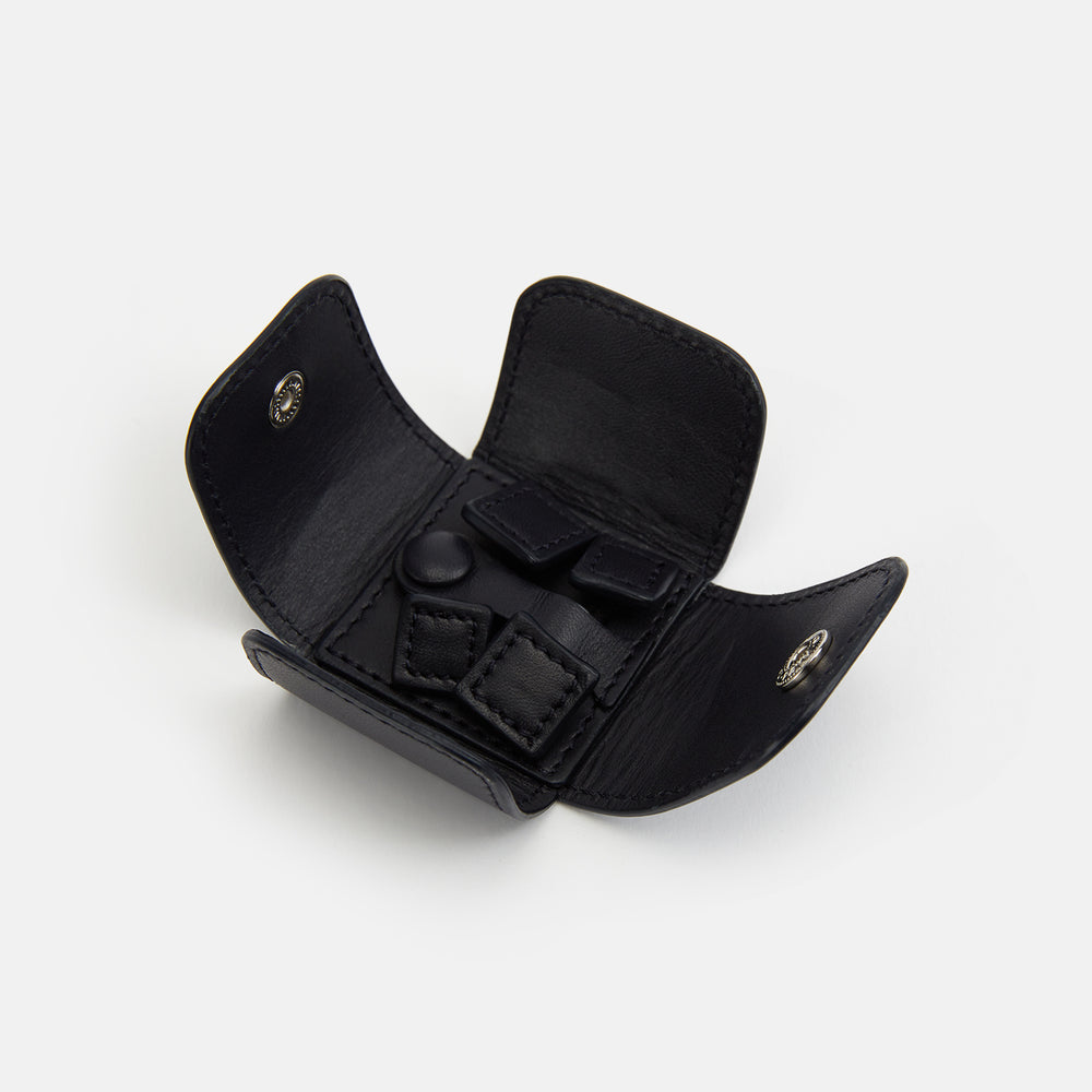 Navy Leather Cufflinks by Turnbull & Asser—Italian leather with square ends and braided stems, shown on a white background—a refined addition to men's accessories.