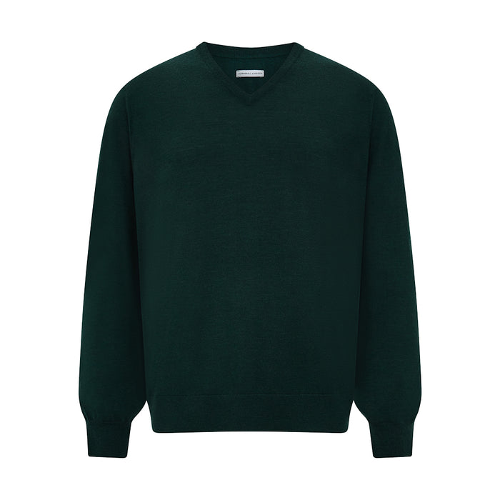 Petrol Green Merino V-Neck Jumper Image 4