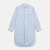 View 1 of product The Turnbull & Asser Blue and Green Stripe Poplin Cotton Nightshirt features long sleeves, a rounded hem, front pocket, green-trimmed collar and pocket, and front buttons—ideal men's nightwear for any season.