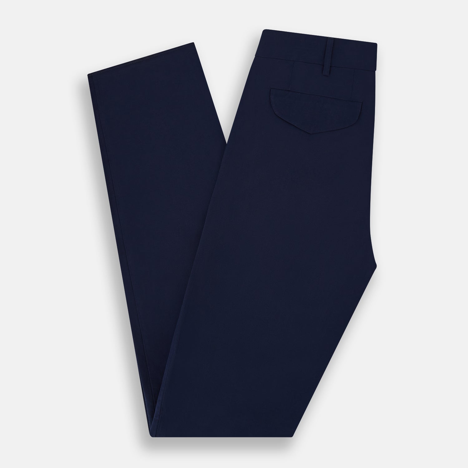 View 6 of product Turnbull & Asser Navy Winston Trousers in high-twist cotton, featuring a straight-leg cut, button and zipper closure, belt loops, and side pockets, displayed on a plain white background.