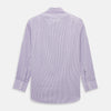 View 3 of product The Turnbull & Asser Lilac Ticking Stripe Mayfair Shirt in Italian cotton features long sleeves, a classic collar and cuffs, and is shown on a white background.
