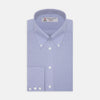 View 1 of product The Turnbull & Asser Blue Royal Oxford Cotton Shirt features a button-down collar, 3-button cuffs, and a visible brand label, shown neatly folded on a white background—ideal for pairing with a navy suit.
